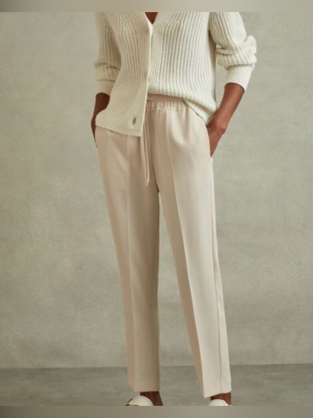 NWT Reiss Hailey Pull On Drawstring Trouser in Cream Size 4 US